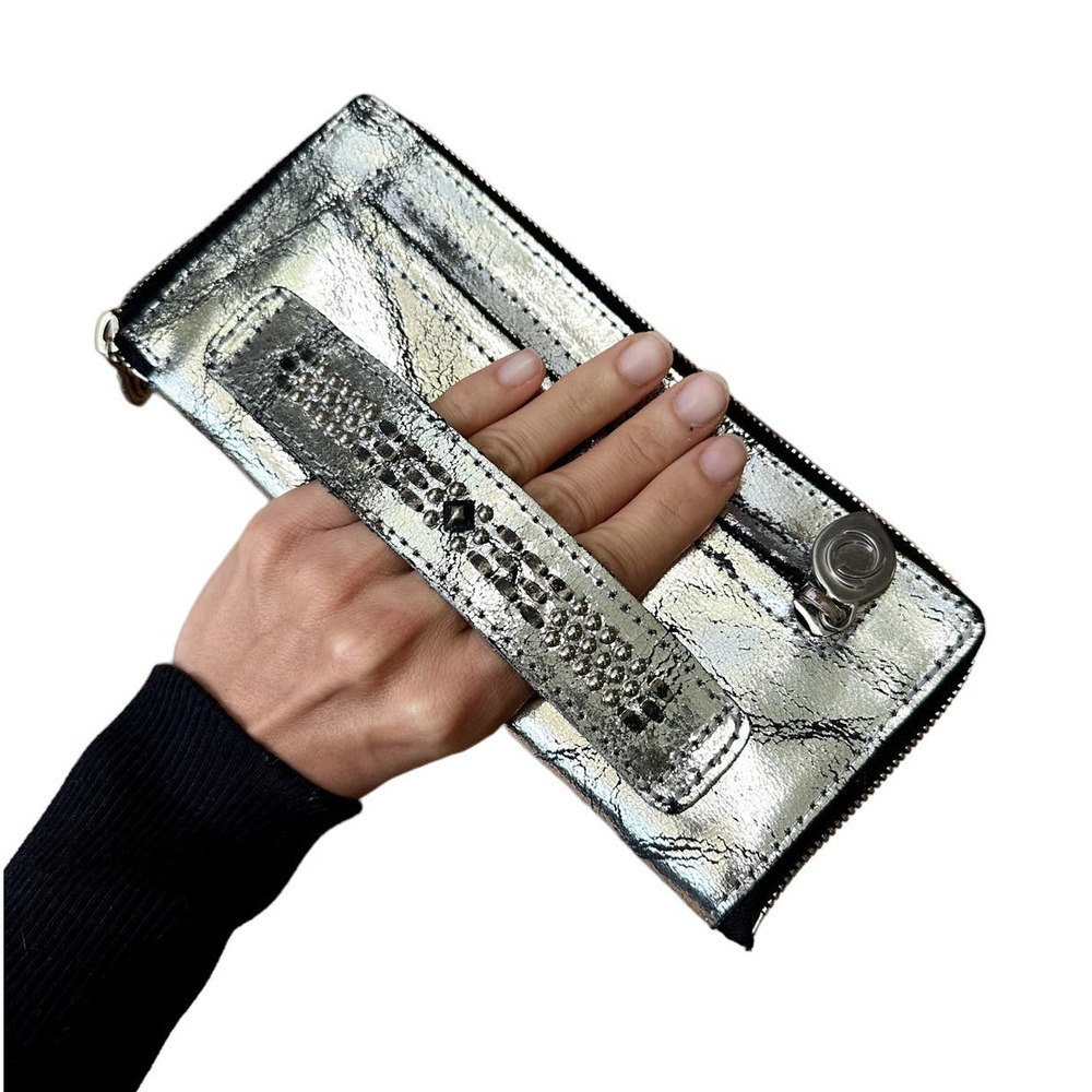 Calleen Cordero Studded Antiqued Metallic Leather Wallet Silver - Picture 12 of 12